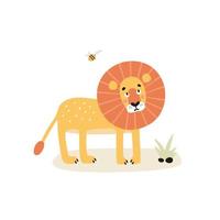 león animal de personaje de dibujos animados, elementos abstractos de garabatos, vector. animal de safari, gato salvaje con melena. vector