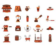 Brown vintage classic coffee shop vector illustration set flat style