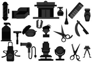 black barbershop tools vector set flat style