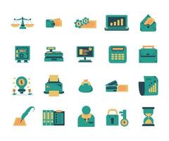 green and yellow finance business icon set vector flat style