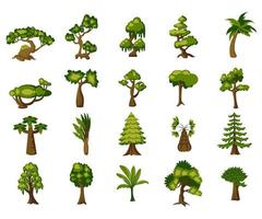 ilustración de vector de árbol verde y marrón conjunto estilo plano