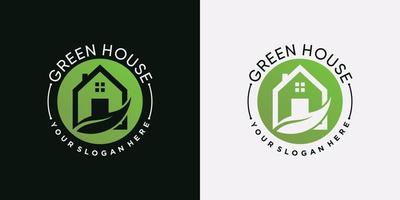 Green house logo icon with negative space concept and leaf element vector