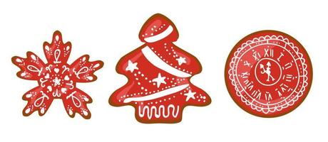 Christmas gingerbread cookies. Sweets with icing. New Year's desserts. Red color. vector