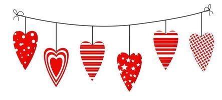 Element on a white background. For Valentine's Day. Hearts on a rope. Decoration for website, banner or card. vector