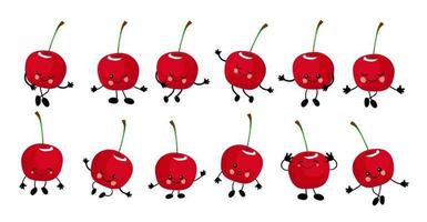 Red cherry. Character is cheerful with arms and legs. Set of fruits on a white background .. vector