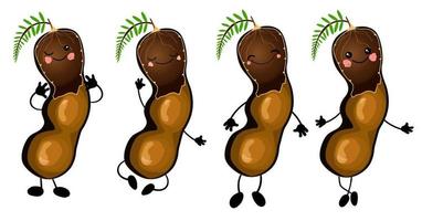 Tamarind. Character is cheerful with arms and legs. Set of fruits on a white background vector