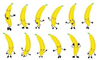 Banana. Cute character cheerful with arms and legs. Yellow. Set of fruits isolated on a white background. vector