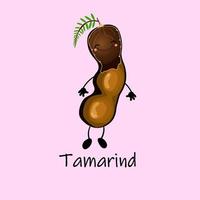 Tamarindo. el carácter es alegre con brazos y piernas. conjunto de frutas sobre un fondo blanco vector