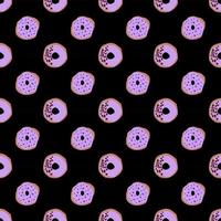 seamless pattern with glazed donuts. Bright juicy pattern on a black background vector