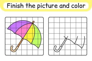 Complete the picture umbrella. Copy the picture and color. Finish the image. Coloring book. Educational drawing exercise game for children vector