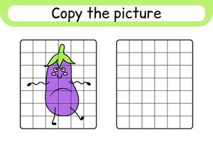 Copy the picture and color eggplant. Complete the picture. Finish the image. Coloring book. Educational drawing exercise game for children vector