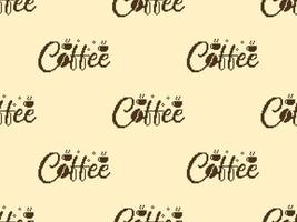 Coffee cartoon character seamless pattern on yellow background. Pixel style vector