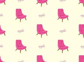 Sofa cartoon character seamless pattern on yellow background. Pixel style vector
