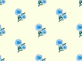 Flower cartoon character seamless pattern on yellow background. Pixel style vector