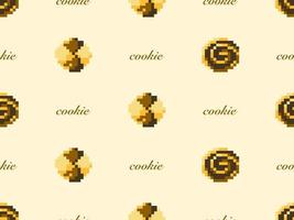 Cookie cartoon character seamless pattern on yellow background.  Pixel style vector