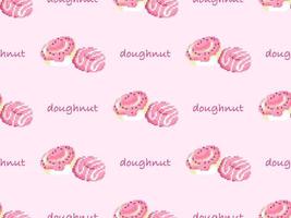 Doughnut cartoon character seamless pattern on pink background.  Pixel style vector