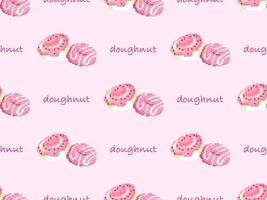 Doughnut cartoon character seamless pattern on pink background.  Pixel style vector