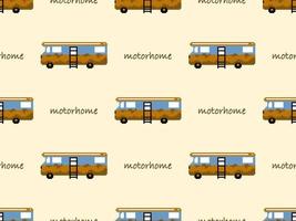 Motorhome cartoon character seamless pattern on yellow background.  Pixel style vector