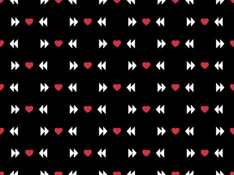 Heart cartoon character seamless pattern on black background. Pixel style vector
