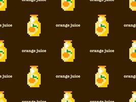 Orange juice cartoon character seamless pattern on brown background. Pixel style vector