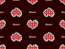 Heart cartoon character seamless pattern on red background. Pixel style vector