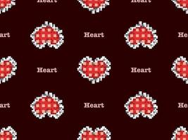 Heart cartoon character seamless pattern on red background. Pixel style vector