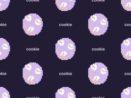 Cookie cartoon character seamless pattern on purple background. Pixel style vector