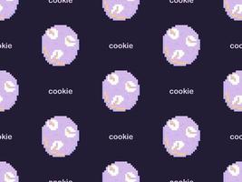 Cookie cartoon character seamless pattern on purple background. Pixel style vector