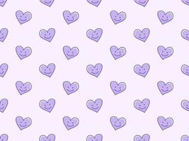 Heart cartoon character seamless pattern on purple background vector
