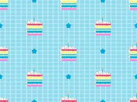 Cake cartoon character seamless pattern on blue background.  Pixel style vector