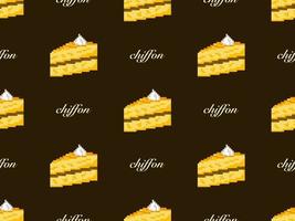 Chiffon cartoon character seamless pattern on brown background. Pixel style vector