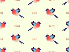Bird cartoon character seamless pattern on yellow background.  Pixel style vector