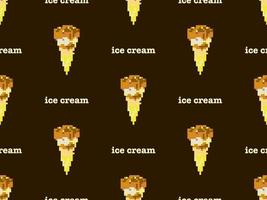 Ice cream cartoon character seamless pattern on brown background. Pixel style vector