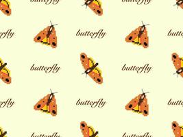 Butterfly cartoon character seamless pattern on yellow background.  Pixel style vector