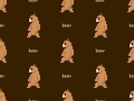 Bear cartoon character seamless pattern on brown background.  Pixel style vector