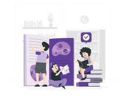 happy kids reading a book vector