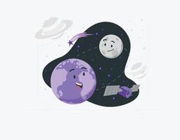 earth and moon smile flat design vector