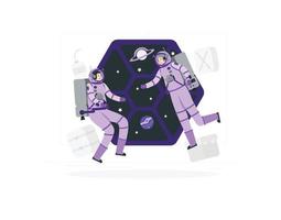 two astronauts floating around space station vector