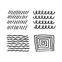 Set of scribble abstract doodle textures isolated on white background. Freehand inky stripes, waves, lines. vector