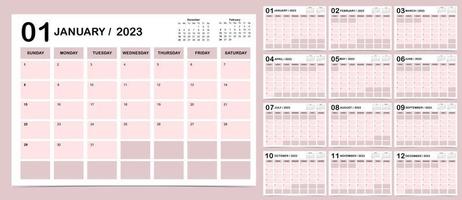 2023 table calendar week start on Sunday with color that use for vertical digital and printable vector