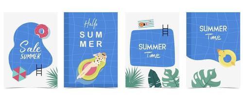 Party summer time postcard with pool and beach in the daytime background vector