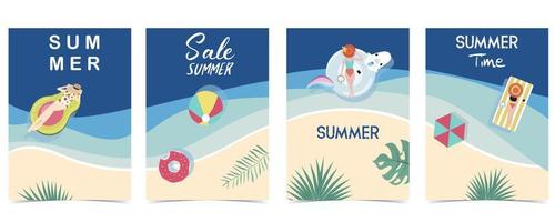 Party summer time postcard with pool and beach in the daytime background vector