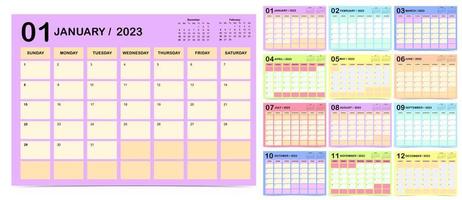 La semana del calendario de mesa 2023 comienza el domingo con color que se usa para digital vertical e imprimible vector