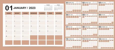 2023 table calendar week start on Sunday with color that use for vertical digital and printable vector