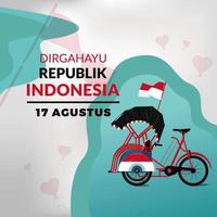 feliz triciclo día de la independencia de indonesia diseño ilustración vectorial vector