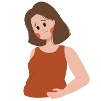 sad girl looking at her belly fat illustration vector