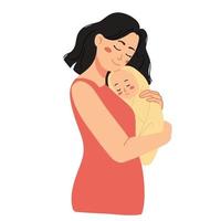 Mother hugging her newborn baby illustration vector