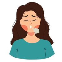 a portrait of exhale and sighing woman illustration vector