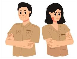 a portrait of Civil Servant man and woman indonesian PNS worker illustration vector