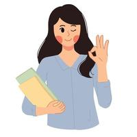 woman gesturing okay with hand illustration vector